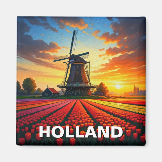 Aimant Tulip Fields Wmill Holland Sunset (Devant)