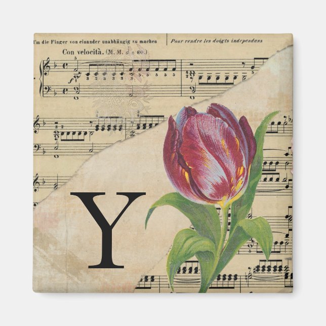Aimant Tulipe violette Partition Monogramme initial Y (Devant)