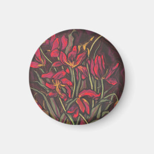 Aimant Tulipes mourantes Fleurs rouges État de la peintur