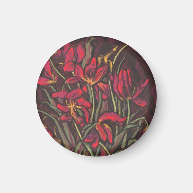 Aimant Tulipes mourantes Fleurs rouges État de la peintur (Devant)