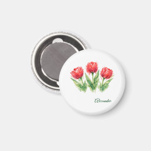 Aimant Tulipes rouges aquarelle personnalisées