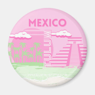Aimant Tulum, Mexique, Art Voyage, Art Preppy, Rose