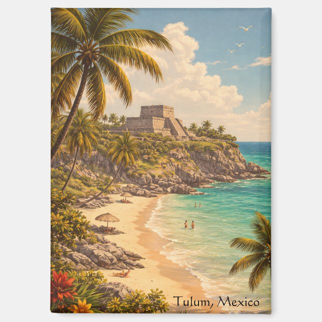 Aimant Tulum Mexique Destination de Plage Rétro (Recto)