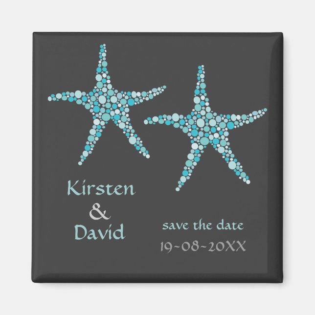 Aimant Turquoise Aqua Starfish Pair Enregistrer l'aimant  (Devant)