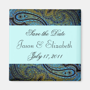 Aimant Turquoise Blue Paisley Peacock Invitations de mari