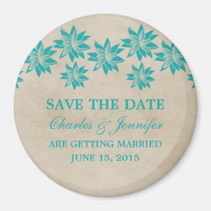 Aimant Turquoise Floral Vintage Enregistrer l'aimant Date