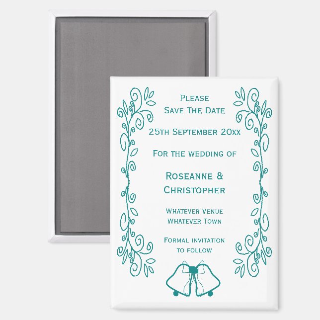 Aimant Turquoise Scrollwork Design Wedding Enregistrer La (Recto/Verso)