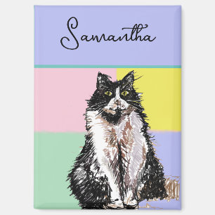 Aimant Tuxedo Chat Cute Chats Noir Blanc Pastel Arc-en-ci
