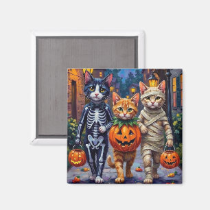 Aimant Tuxedo Chats Trick-or-Treating in Halloween Costum