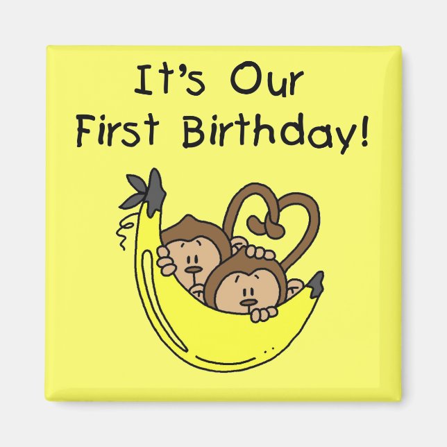 Aimant Twin Boys 1st Birthday Monkey Tshirts et cadeaux (Devant)