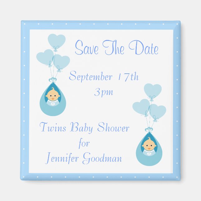 Aimant Twin Boys & Balloons Enregistrer Le Baby shower Da (Devant)