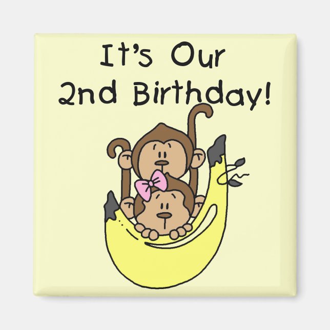 Aimant Twins Monkey Boy and Girl 2e anniversaire (Devant)