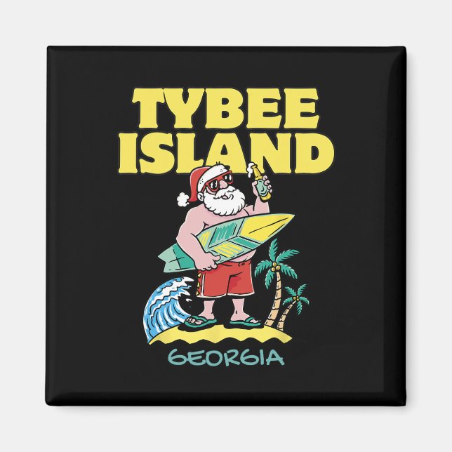 Aimant Tybee Island Géorgie Père Noël Christmas Surfing (Devant)