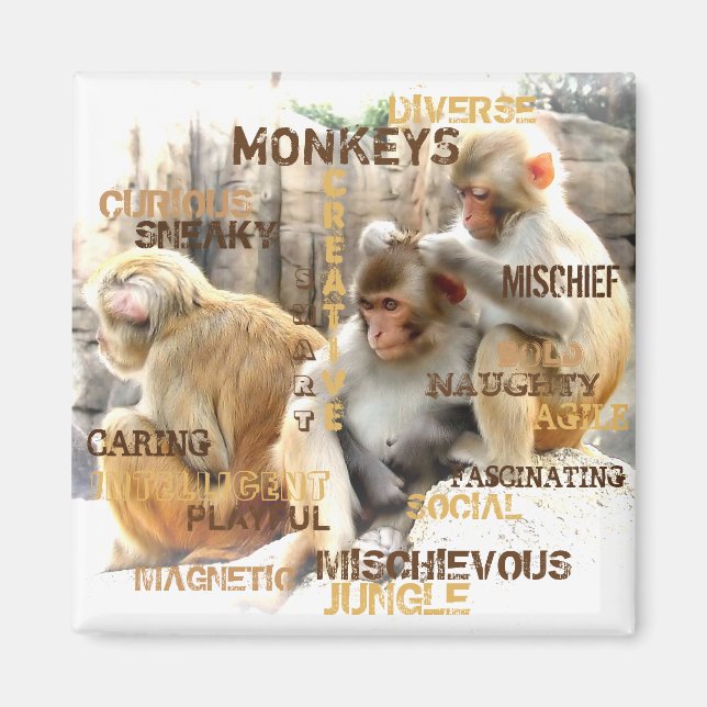 Aimant Typographie des singes mignons (Devant)