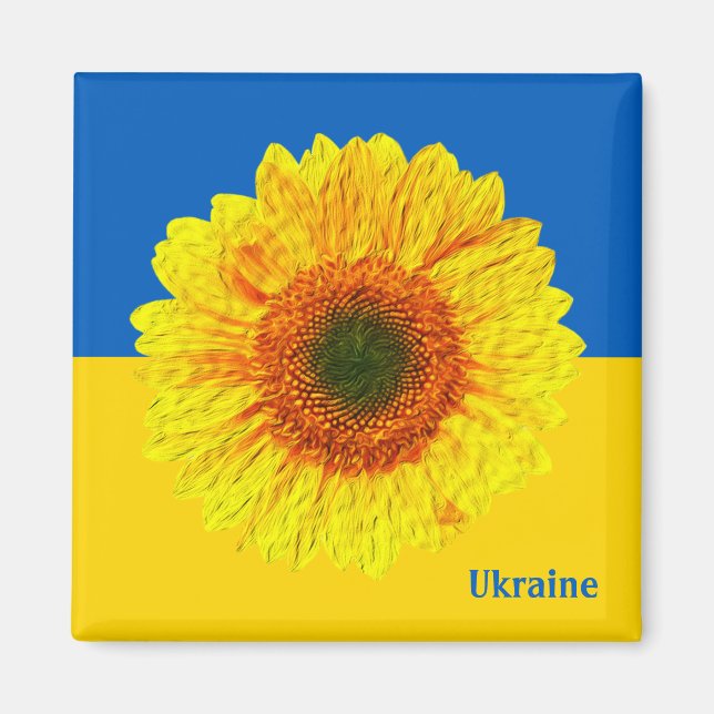 Aimant Ukraine Tournesol & drapeau ukrainien / Fleur (Devant)