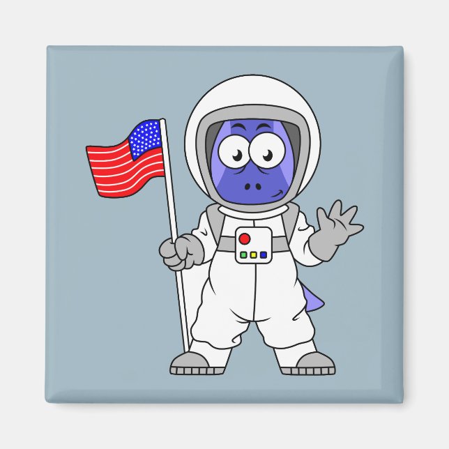 Aimant Un astronaute parasaurolophus tient le drapeau amé (Devant)