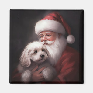 Aimant Un caniche au Père Noël Festif