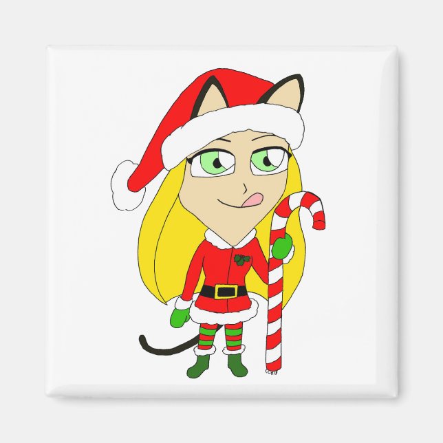 Aimant un catgirl chibi de Noël (Devant)