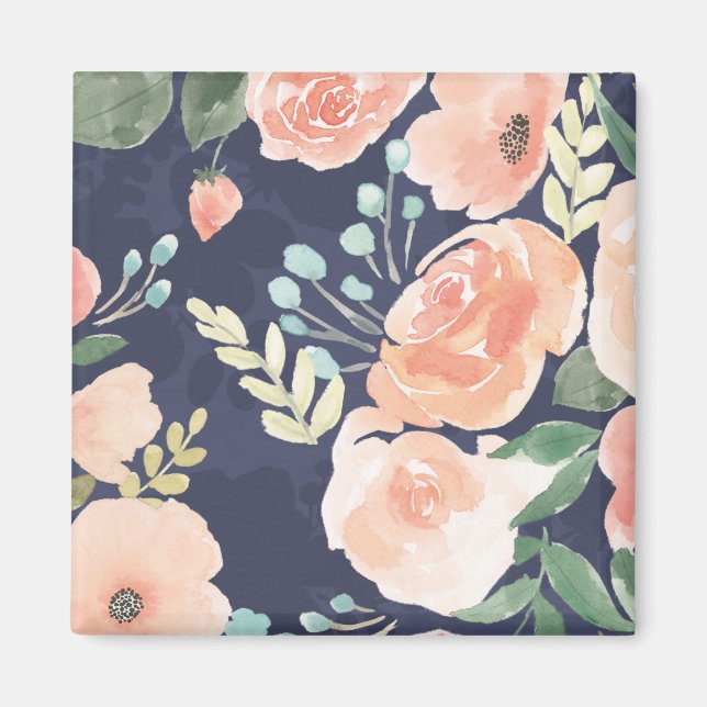 Aimant Un délice florissant | Pêche et Roses bleus et pav (Devant)
