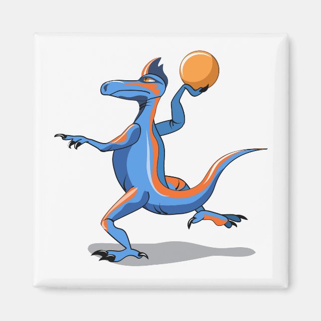 Aimant Un Dessin Iguanodon Jouant Au Basket-Ball. (Devant)