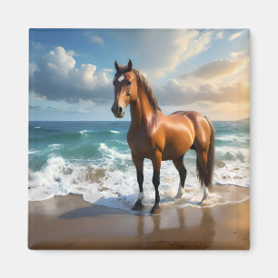 Aimant Un Étonnant Cheval Brown Sur La Plage,