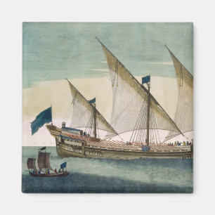 Aimant Un Galleass trois-mâté en cours par la voile,