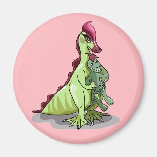 Aimant Un Hadrosaurus Féminin Tenant Une Poupée.