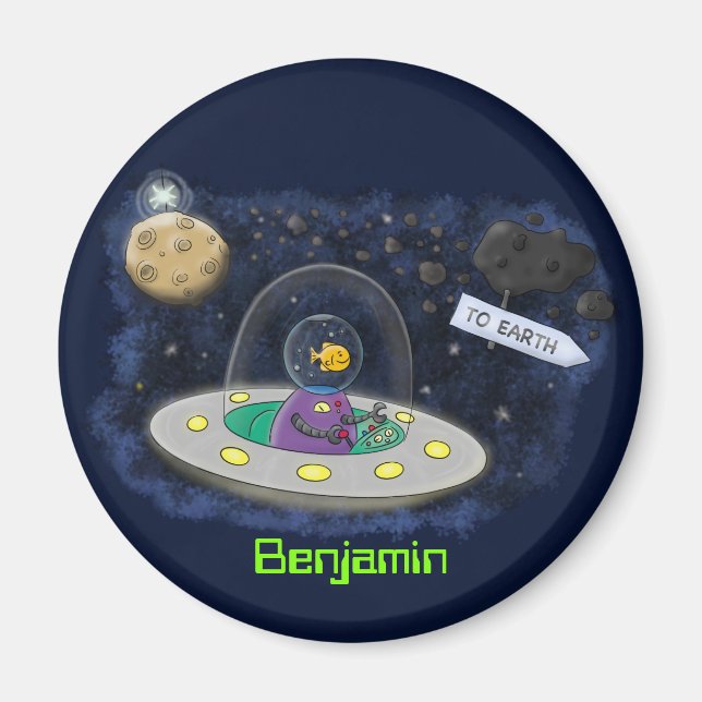 Aimant Un joli poisson heureux dans l'espace dessin animé (Devant)