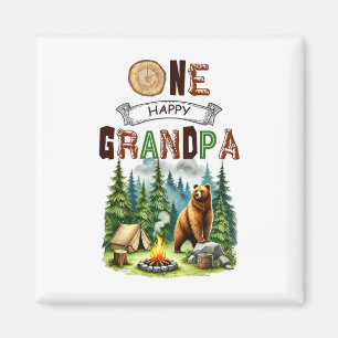 Aimant Un joyeux grand-père campeur premier anniversaire