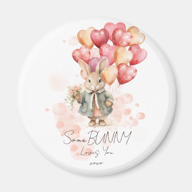 Aimant Un Lapin Vous Aime Valentines Coeur Rouge XOXO (Devant)