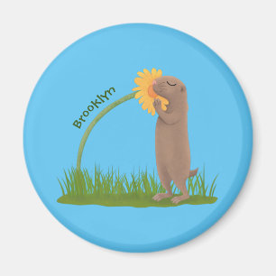 Aimant Un mignon chien de prairie reniflant la caricature
