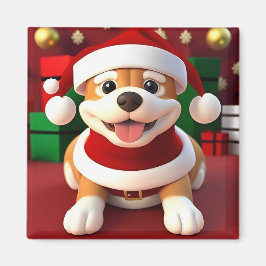 Aimant Un mignon chien en caricature à Père Noël