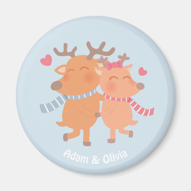 Aimant Un renne romantique en amour en hiver (Devant)