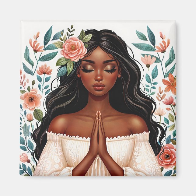 Aimant Une Africaine Américaine Priant L'Art Floral (Devant)