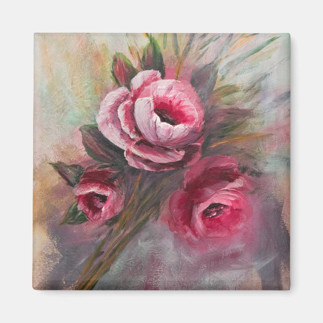 Aimant une bande de roses roses roses peintes en acryliqu (Devant)