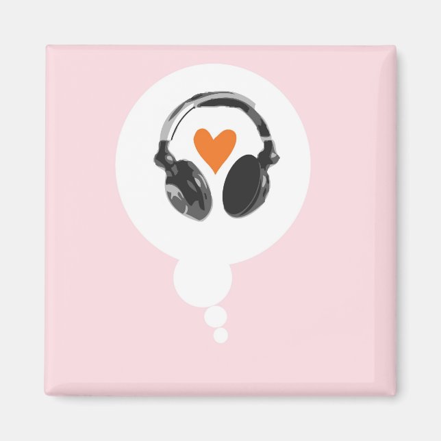 Aimant Une bulle de pensée avec coeur et casque (Devant)