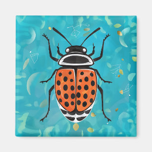 Aimant Une coccinelle aux taches noires et rayures orange