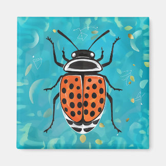 Aimant Une coccinelle aux taches noires et rayures orange