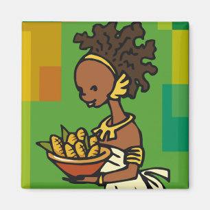 Aimant Une femme africaine au bol de maïs