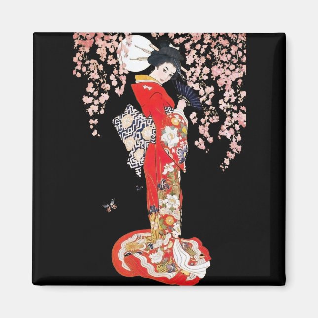 Aimant Une femme asiatique avec une nuit de fleurs de cer (Devant)