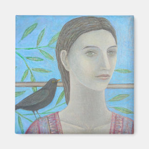 Aimant Une femme et un oiseau-noir sont un
