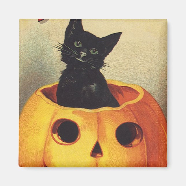 Aimant Une joyeuse Halloween par Ellen Clapsaddle, Chat V (Devant)
