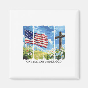 Aimant Une Nation Sous Dieu Drapeau Usa Fleurs Rouge Blan