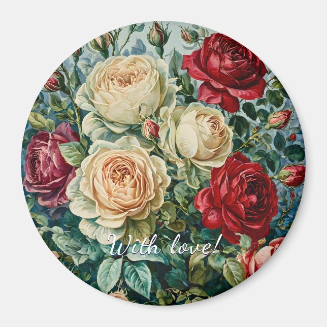 Aimant Une splendeur rose. Bouquet floral de roses. (Devant)