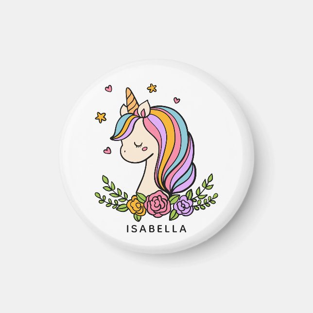 Aimant Unicorn mignon Whimsical Girl Nom personnalisé (Devant)