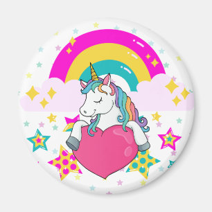 Aimant Unicorne arc-en-ciel avec étoiles