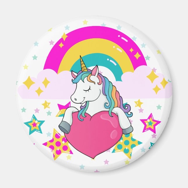 Aimant Unicorne arc-en-ciel avec étoiles (Devant)