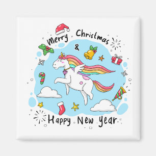 Aimant Unicorne bleue pour enfants Joyeuses fêtes