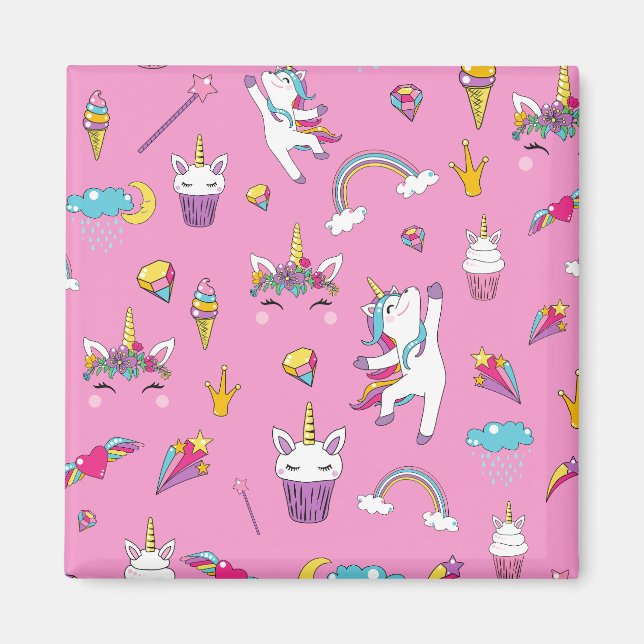 Aimant Unicorne Fan Club motif rose (Devant)