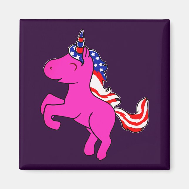 Aimant Unicorne Yarrow Pink Patriotic USA Drapeau Mane Ar (Devant)